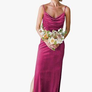Cowl Neck Hot PinkVelvet Bridesmaid Dress
